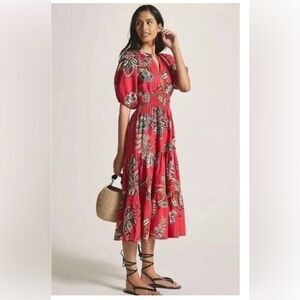 ANTHROPOLOGIE Conditions Apply Cotton Floral Puff Sleeved Midi Dress Size 6